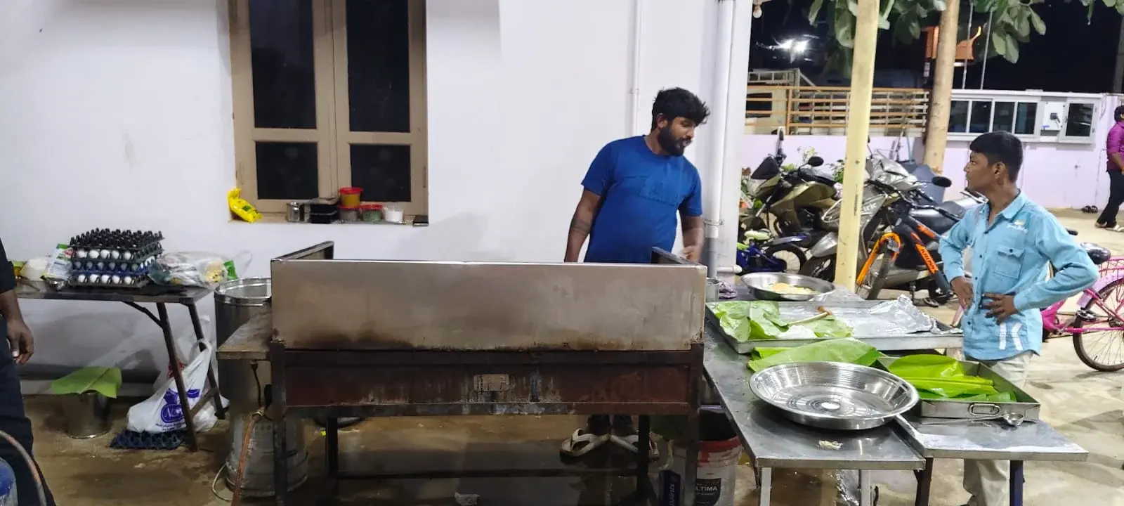 Live cooking counter setup with chef at event
